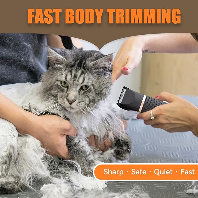 Cat Grooming Clippers Kit with Paw Trimmer, 3 in 1 Electric Pet Hair Trimmer Supplies for Thick Matted Hair, Heavy Coat Butt Shaver Cat Razor Fur Trimmer for Dogs at Home (Black)
