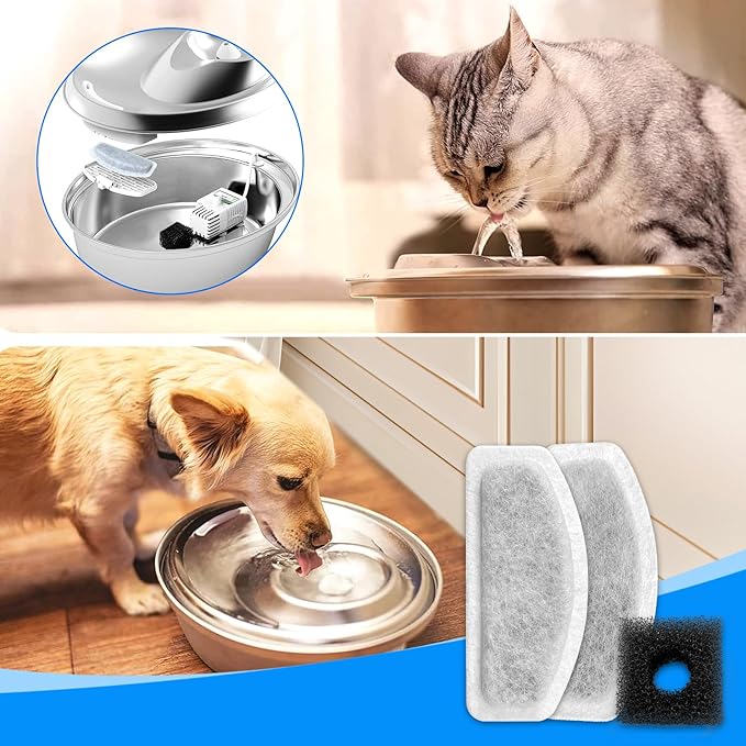 12+6 Pack Cat Fountain Filters Replacement For D30 67oz/2l Pet Fountain Filters Replacement 12 Pcs Filter and 6 Pcs Replacement Pre-Filter Sponges Compatible with ORSDA Pet Water Fountains