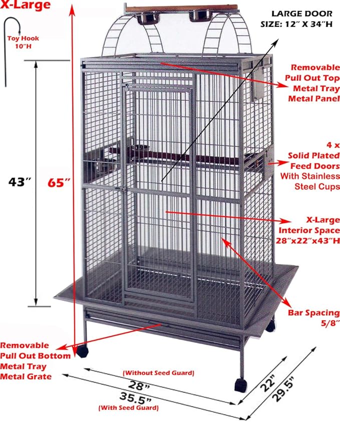 X-Large Double Ladders Open/Close Play Perch Stand Top Wrought Iron Bird Parrot Parakeet Finch Macaw Cockatoo Cage Include Seed Guard and Toy Hook
