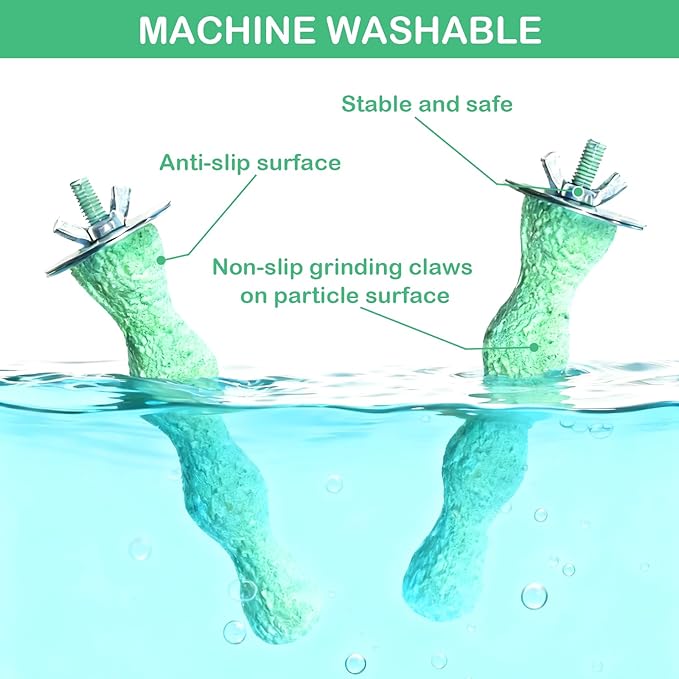 Bird Beak Grinding Stone, Anti-Slip Parrot Nail Trimming Stick, Parrot Resin Beak Grinder, Washable Claw Trimmer Care Stand for Budgie, Conures, Parakeets Cage Accessories (2, Green, 5 inch)