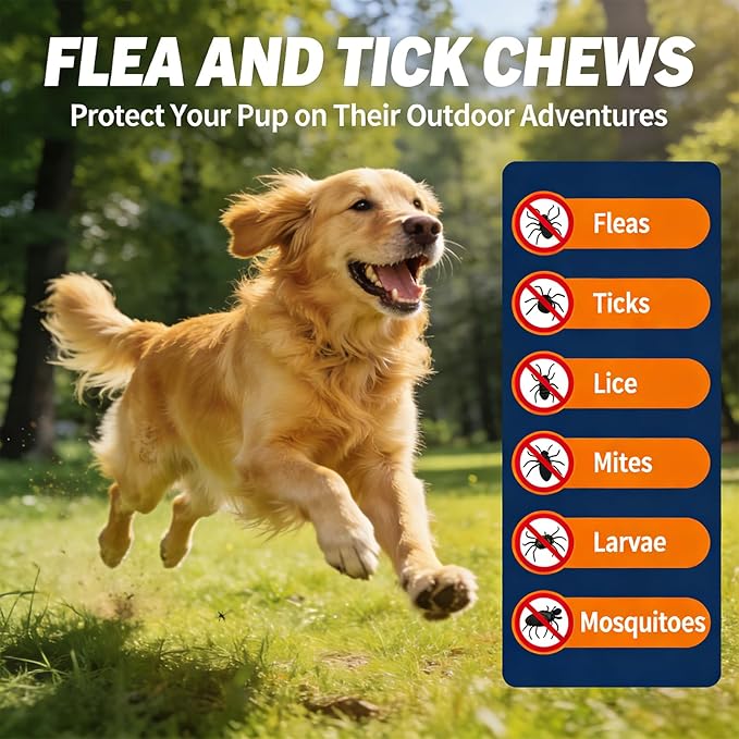Flea and Tick Prevention for Dogs Chewables-180 Cts, Natural Dog Flea and Tick Treatment, Oral Flea Pills for Dogs Puppy, Skin & Coat Support Supplement, Soft Chews, Chicken Flavor