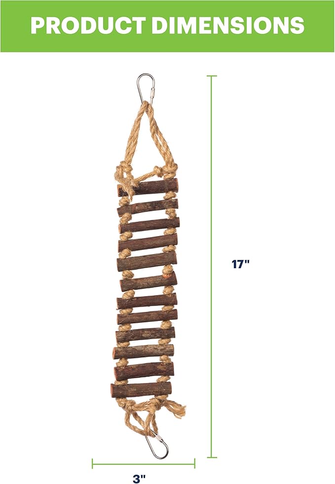 Prevue Pet Products Naturals Rope Ladder Bird Toy, Wood Stairs Climbing Activity Attachment for Birdcage, Earth Tone Brown 62806