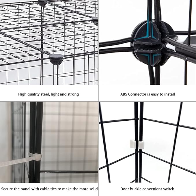 DIY Cat Cage,Pet Playpen Indoor, Detachable Metal Wire Small Animal Cages, 2-Tier Crate Large Exercise Place, Kitten Enclosures with 2 Door, 29.5 x 15.3 x 28.7 Inch, Black