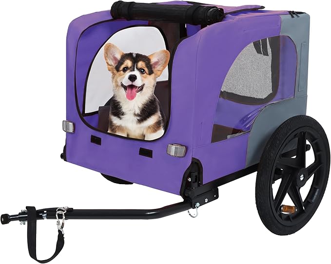 Heavy Duty Dog Bike Trailer with 16" All-Terrain Wheels & Universal Hitch, Foldable Pet/Cargo Carrier for Bicycles, Camping, Hiking