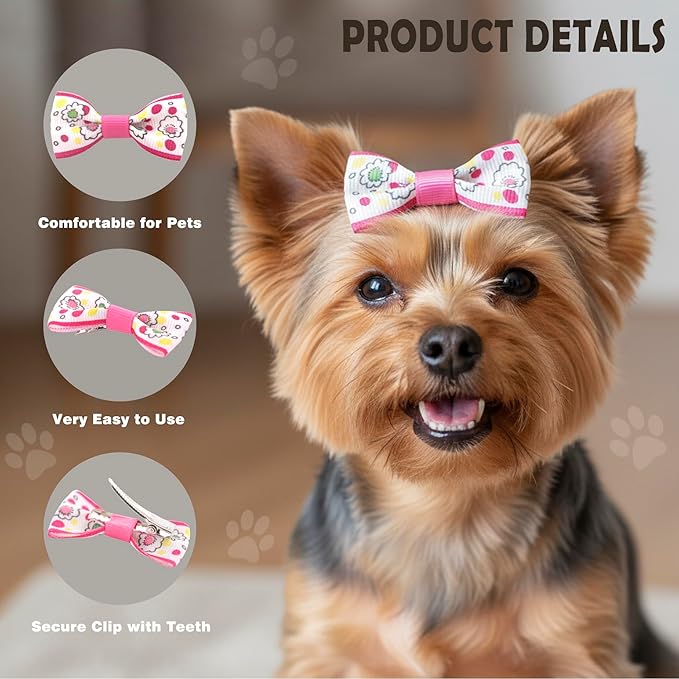 Dog Hair Bows 2 inches Small Puppy Bowknot Clips for Pet Grooming Accessories Doggy 100Pcs (50 Pairs)