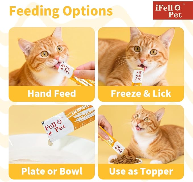 High-Meat Lickable Cat Treats Variety Pack – Real Chicken & Seafood – Smooth Creamy Purée – Grain-Free – 12 Tubes (15g Each)