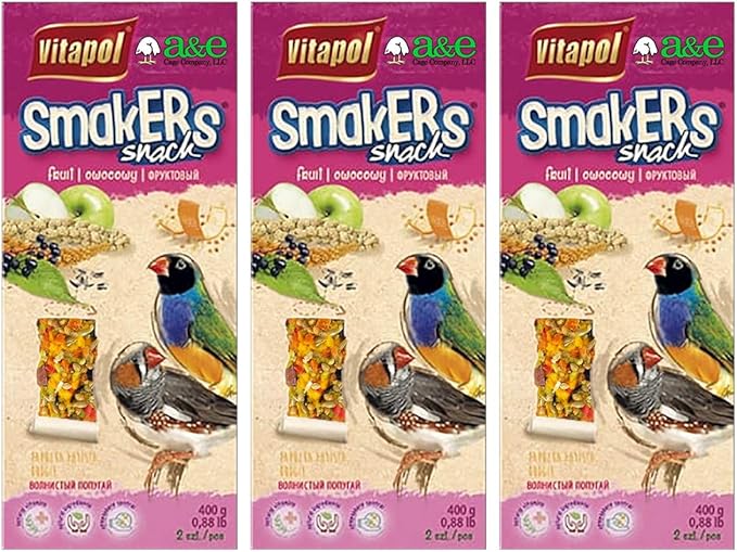 A&E Cage Co. 6 Pack of Smackers Zebra Finch Treat Sticks, 7.25 Inches Each, Fruit Flavor
