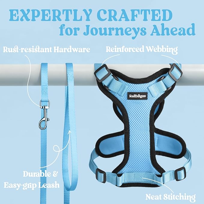 rabbitgoo Cat Harness and Leash for Walking, Escape Proof Soft Adjustable Vest Harnesses for Cats, Easy Control Breathable Reflective Strips Jacket, Light Blue, XS