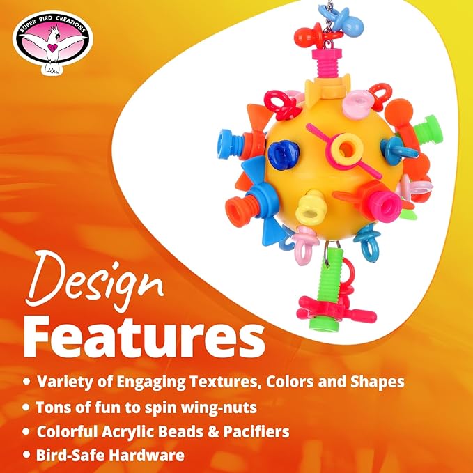 Super Bird Creations SB1215 Screwball Bird Toy - Interactive Mechanical Bird Toy for Large Birds - African Greys, Parrots, Small Cockatoos, Mini Macaws - Encourages Exploration and Physical Exercise