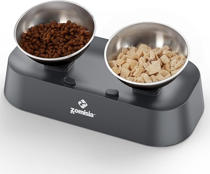 Raised Cat Food and Water Bowls with 3 Height for Indoor Cats, 15° Tilted in Both Ways Elevated Base Anti Vomiting Cat Dishes, Anti Spill for Puppies
