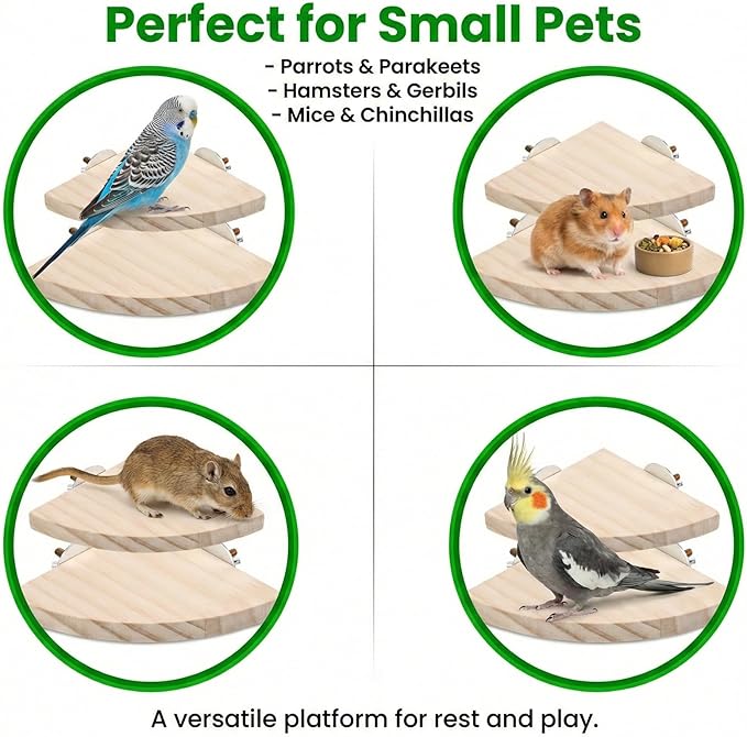 2 Pcs Bird Perch Platform Perch Birds Cages Accessories Flat Fan Shape Bird for Parakeet Conure Cockatiel Budgie Rat Chinchilla Gerbil Hamster (2 Size)
