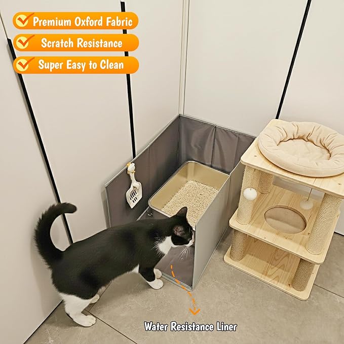 Cat Litter Box Enclosure, Keep All Mess in, Open Top High Side, Extra Large Water Resistance Splash Guard for Cat Litter Boxes