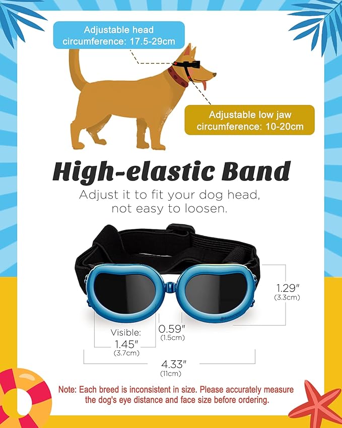 Lewondr Dog Sunglasses Small Breed, Dogs Goggles UV Protection Doggles for Small Dogs Doggie Eye Protection with Adjustable Strap Windproof Anti-Fog Sunglasses for Small Doggy