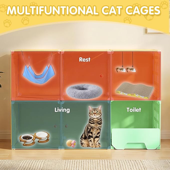 Cat Cage with Litter Box | Detachable Metal, Transparent Window, DIY Zones | Cat Enclosure Indoor Playpen for 1-3 Cats, Ferret, Small Animal Dog Cages 41" L x 18" W x 28" H