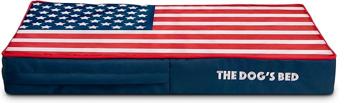 The Dog’s Bed Orthopedic Memory Foam Dog Bed Mattress, Oxford Fabric, Blue & Red Trim USA Center Flag, Medium, 4-Inch