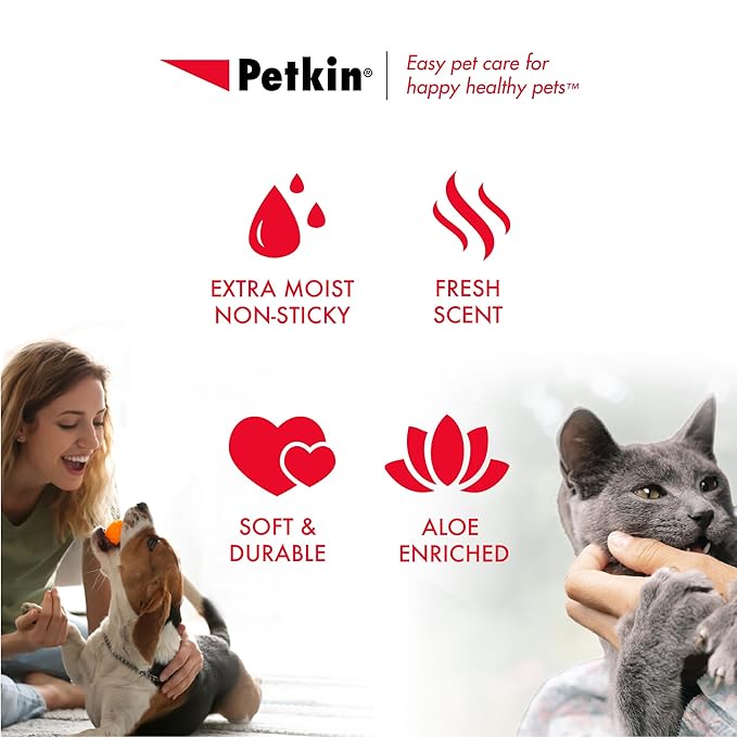 Petkin Pet Wipes for Dogs & Cats - 200 Large Wipes - Removes Dirt & Odor - Cleans Ears, Face, Butt, Eye Area - Convenient for Home or Travel - 2 Packs