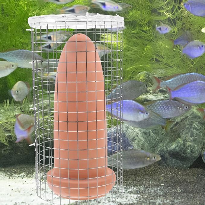 Yardwe Fish Spawning Breed Cone and Shrimp Breeding Bucket, Ceramic Breeder Box for Aquarium Freshwater Fish and Angelfish Reproduction with Isolate Net, 9.05X3.93X3.93Inch