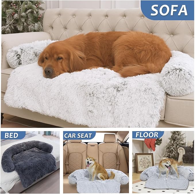 Tinaco Calming Dogs/Cats Bed Mats, Dog Pad Washable Removable Couch Cover, Plush Long Fur Mat for Pets, Waterproof Lining, Perfect for Small, Medium and Large Dogs and Cats (Navy Blue, 45"x37")