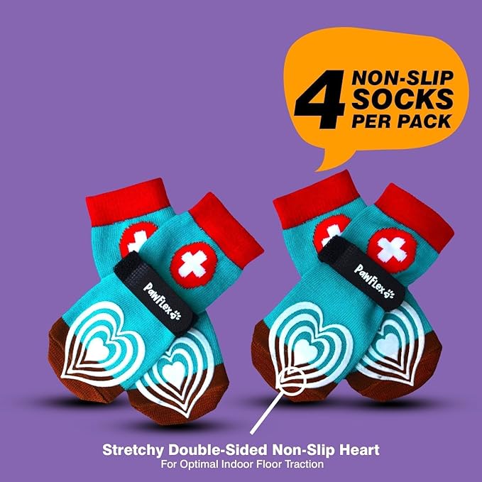 Medical First-Aid Double Sided Anti-Slip Cotton Dog Socks | PawFlex Comfy Pawz Silicone Nonslip at Inner Cuff for No Twisting or Sliding Off | Pet Paw Protection |Wound Care | Traction Control