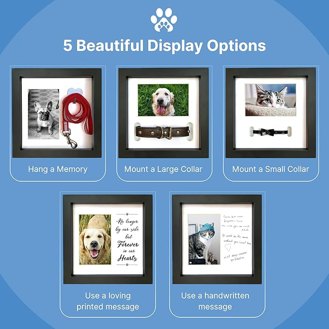 Dog Memorial Picture Frame with 5 Display Options- Dog Collar Memorial Frame Gift - Cat or Dog Pet Loss Gift for a Grieving Friend - Pet Remembrance Gift and Sympathy Photo Keepsake