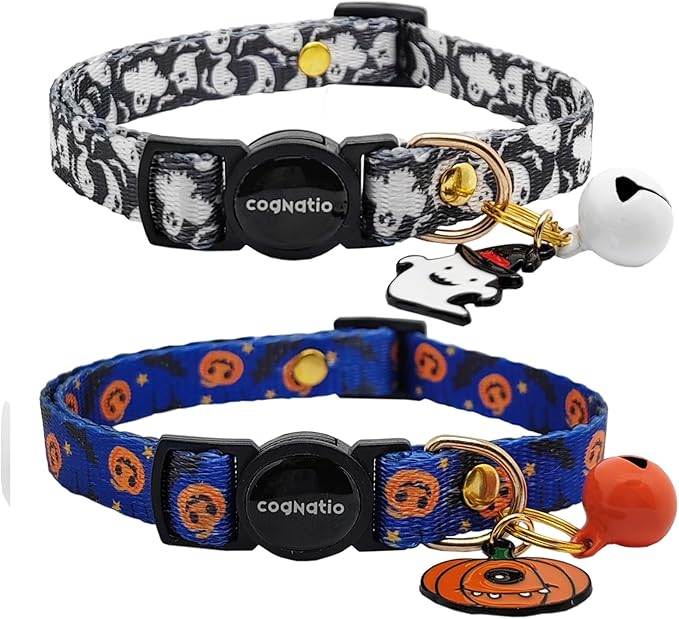 2 Pack Breakaway cat Collars with Bell,Safety Quick Release Pendant Cute Kitten Collar,Adjustable 20-30cm (Halloween4, 20-30cm)