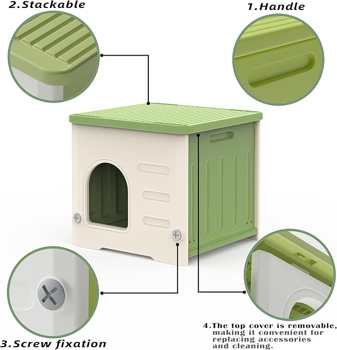 Stackable Cat House for Outdoor Indoor Use, Feral Cat Shelter Weatherproof Waterproof Elevated (Medium)