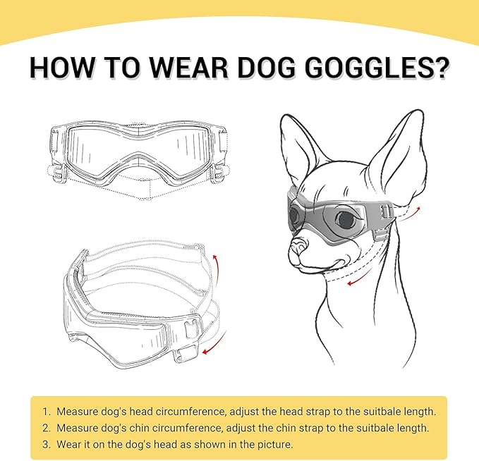 NAMSAN Dog Goggles Small Breeds, UV Protection Pet Sunglasses for Puppy, Windproof Dust-Proof, Adjustable Elastic Straps, Outdoor Driving Driving Cycling Small Dog Eye Protection, Black