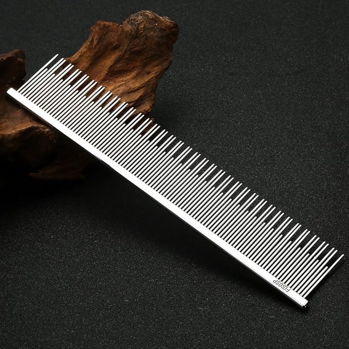 7.5" Cat Carding Dual Tooth Comb for Long Haired Cats & Dogs Ragdoll Round Corners Prevent Friction and Breakage Chrome Finish(L, Dual)