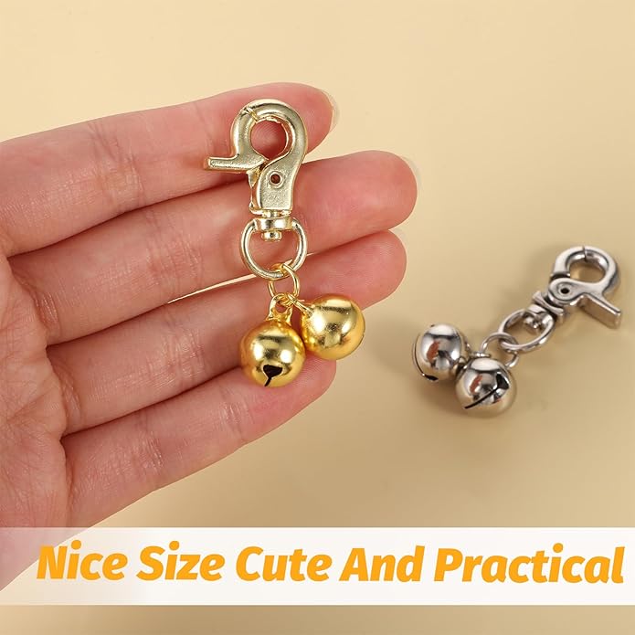 2 Pack Bell for Dog Collars, Pet Training Collar Bells, Cat Collar Bells with Heavy Duty Snap Clips, Pet Pendant Accessories, Pets Bell for Dogs and Cats (Gold, Silver)