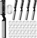 Yinkin 5-Piece Dog Hair Razor Comb with 25 Extra Blades - Manual Pet Grooming Tool for Dogs & Cats (Black)