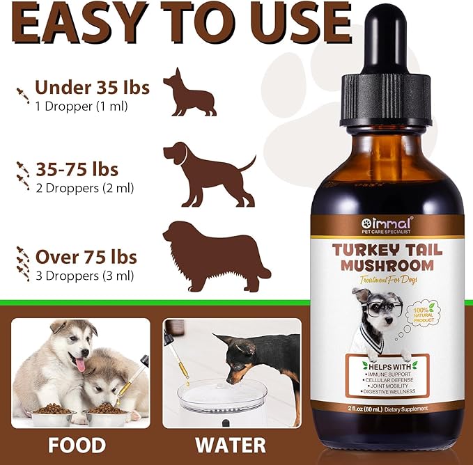 Immune Mushroom Drops for Dogs, Natural Dog Mushroom Liquid Drop with Turkey Tail Mushroom Extract Support Immune Booster, Digestive & Joint Mobility, Liquid Mushroom Supplement - 2 fl oz / 60ml