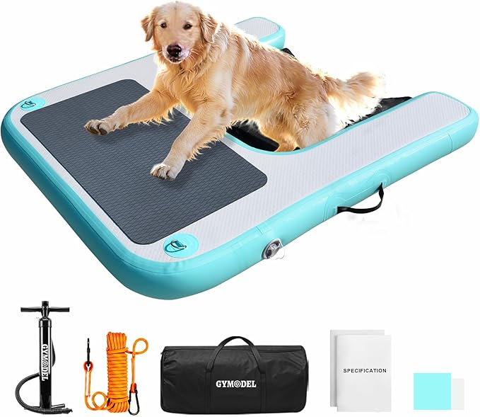 Dog Pool Ramp, Inflatable Dog Boat Ramp, Non-Slip EVA Inflatable Floating Dock Ladder for Pools Boats Docks, Safe & Easy Water Access for Large Dogs, Green