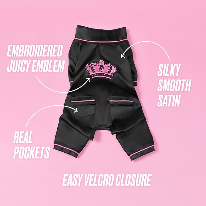 Juicy Couture Silky Satin Pajamas for Dogs and Cats - Black - Medium/Large Pet PJs