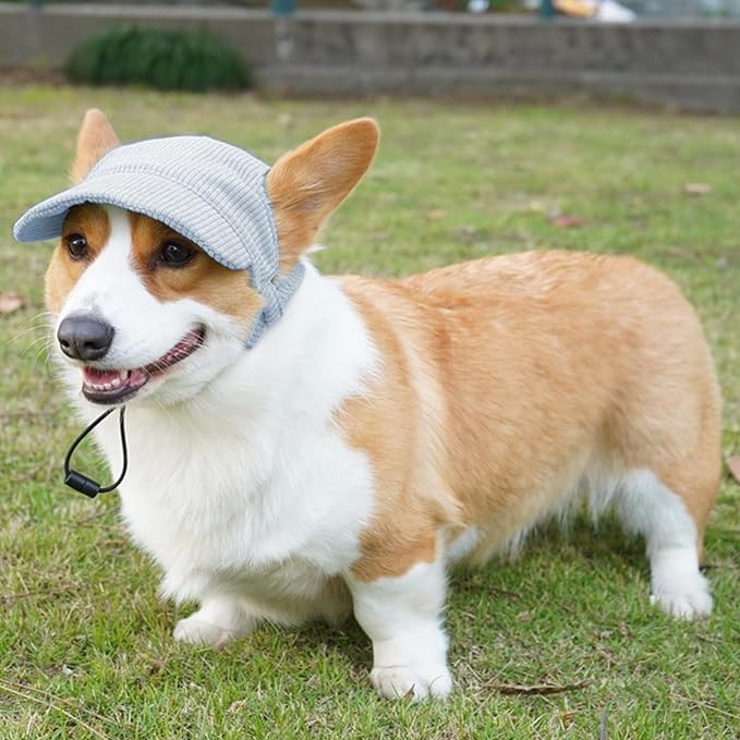 Dog Baseball Cap, Dog Cat Summer Beach Visor Hat with Ear Holes, Adjustable Puppy Sunbonnet Headdress (Blue, X-Small)
