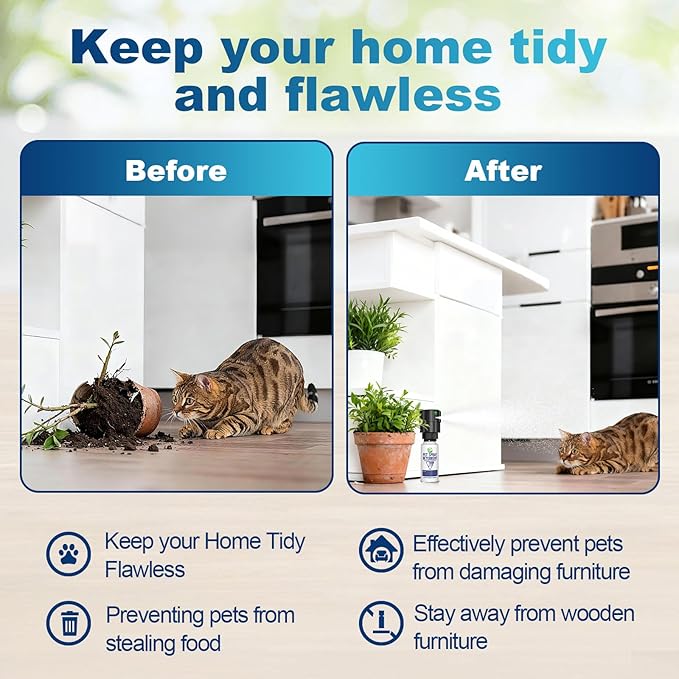 Cat Deterrent Spray Refill, Pet Spray Deterrent System, Motion Activated Cat System, Cat & Dog Odorless & Indoor, Up to 3 Feet Away, Pet Deterrent Spray Refill 4 Pack 15.56Oz