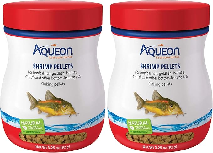 Aqueon Shrimp Pellets Sinking Food, 3.25 oz | For Bottom Feeding Fish | Pack of 2
