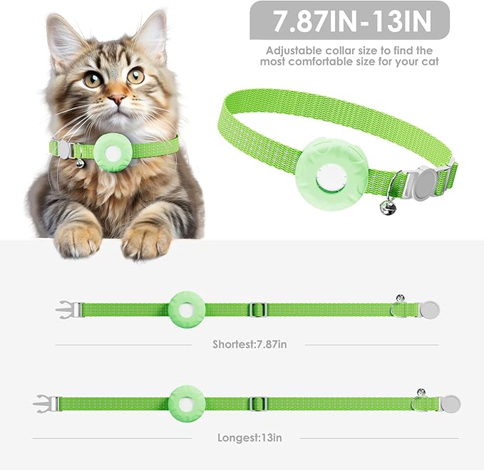 Cat Tracker, GPS Tracker, Compatible with Apple Find My App(Only iOS), Waterproof Pet Tracker with Safety Elastic Buckle, No Monthly Fee Cat Tracker Collar, Works with Any Collar (Green)