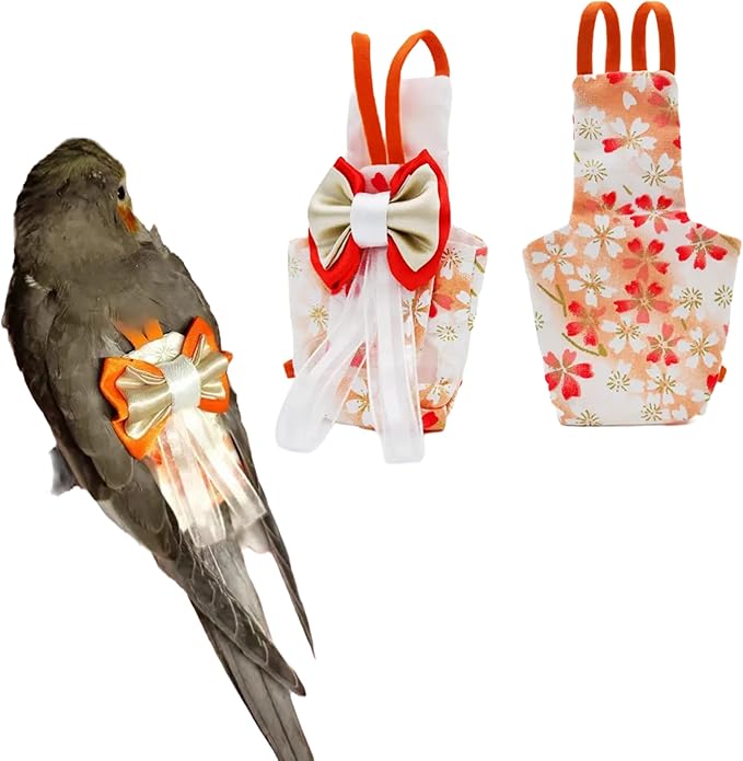 Bird Flight Suits Diapers, Parrot Flight Suits Diapers for Monk Parakeets, Cockatiels Flight Suits, Parrot Clothes, Bird Training Nappy Suit Liners Clothes (L, Orange)