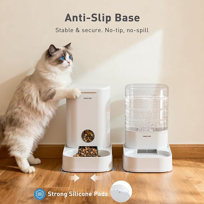 PAWGETHER® 2 Pack Gravity Cat Feeder and Water Dispenser 1 Gallon/3.5L Automatic Cat Feeder and Waterer Dog Water Bowl Dispenser Pet Food Dispenser Puppy Kitten Rabbits