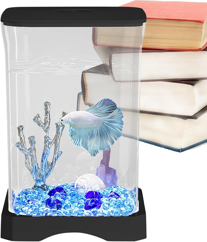 Betta Aquarium Tank - 11.8x11.8x17.7cm Small Led Fish Tank, Desktop Aquariums Starter Kit, Mini Aquariums Bowl | 4k Hd Ornamental Aquarium with Light for Home Decor, Apartment, Kitchen, Study Room