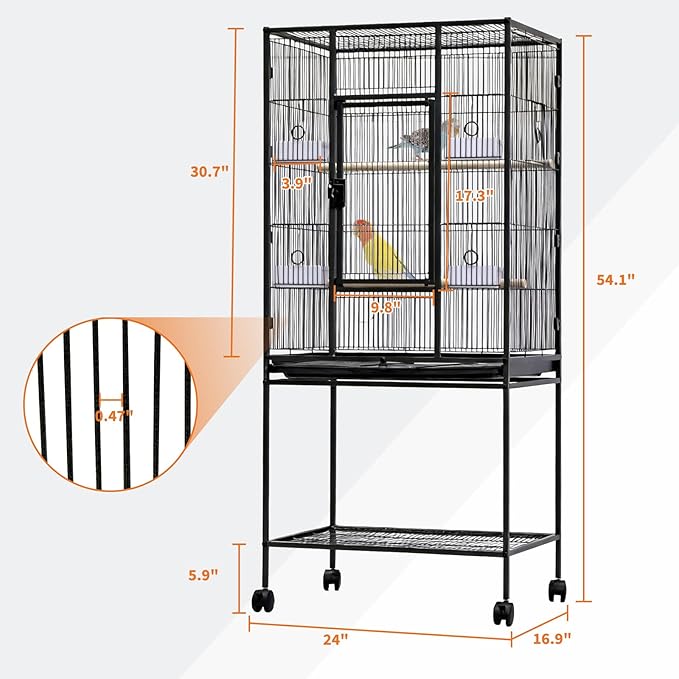 GarveeHome 54" H Large Bird Cage, Bird Cage with Rolling Storage Stands, Feed Bowls, Wide Tall Parrot Cage for Parakeets, Conures, Cockatiel, Cockatoo