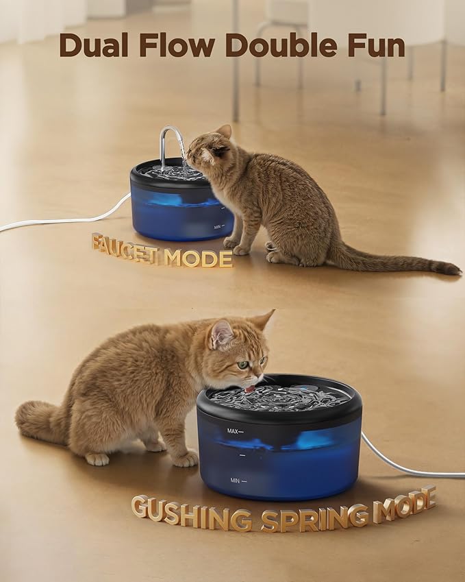 Cat Water Fountain for Cats Inside: Pet Water Fountain - Auto Cat Drinking Fountain - Faucet Kitty Water Dispenser with LED Light - Silent Water Bowls for Small Animal - 2.4L Waterer with 9 Filters
