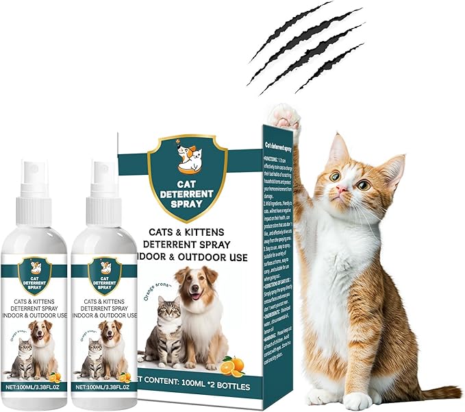 Cat Deterrent Spray - Safe Non-Toxic Anti-Scratch Repellent for Dogs and Kittens, Protects Furniture, Carpets, Curtains, Plants,Indoor and Outdoor Use,Natural Citrus Scent（2 * 100ML）