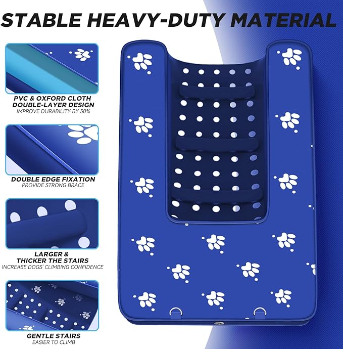 Inflatable Dock Platform, Dog Boat Ramp Floating Non-Slip Oxford and PVC Water Ramp for Dogs Pool, Dock, Lake with Traction Rope, Manual Air Inflation Pump Blue D(4.7ft x 3ft x 6in) Blue