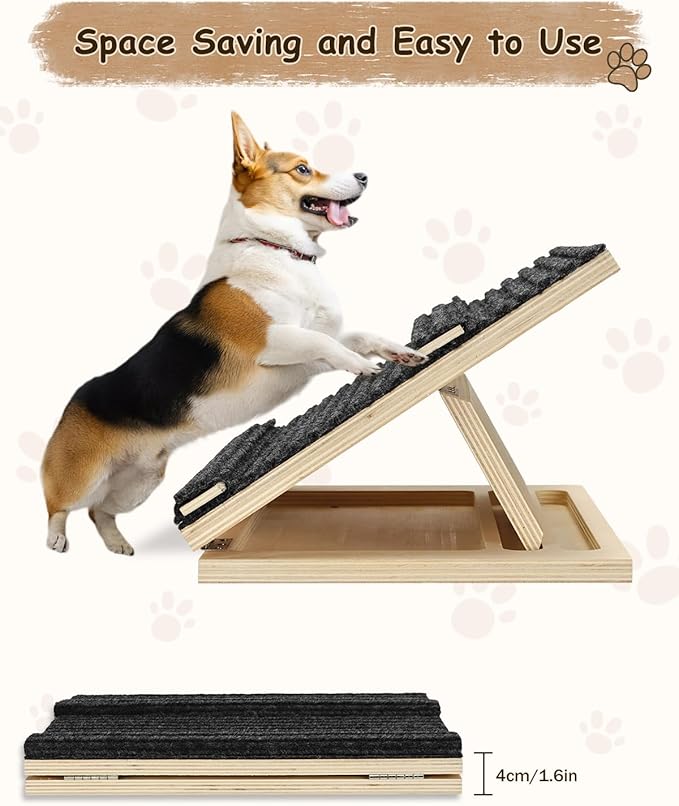 Foldable Wooden Dog Ramp for Stairs, Upgraded Non-Slip Dog ramps, 2 Packs for Small or Medium Dogs and Cats， Step and Stair for Injured and Elderly Pets（No Installation Required）