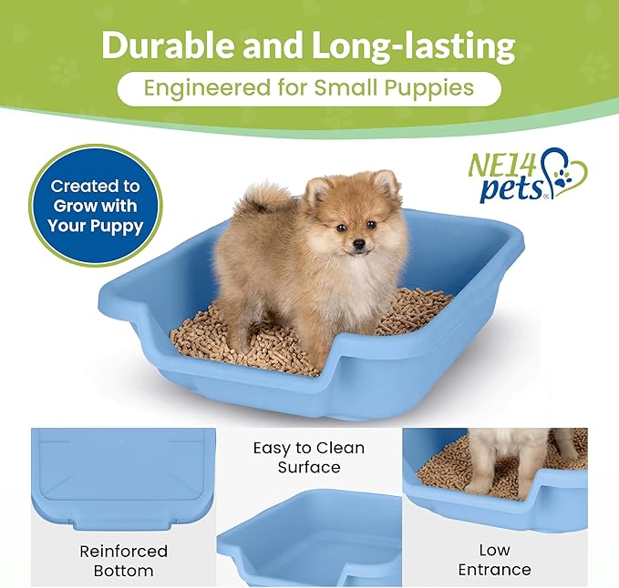 Dog Litter Box, Blue Color, Small Size, Durable & Pet Safe Puppy Litter Box, Indoor Open Top Entry Dog Litter Pan, Comfortable for Dogs, Great for Small Dogs up to 6 lbs