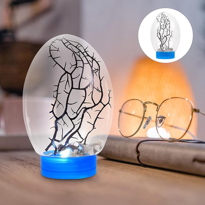 Mini Aquarium Fish Tank with LED Light, Closed Desktop Aquatic Ecosystem with Blue Base, Self-Sustaining Small Fish Bowl for Home and Office Decor