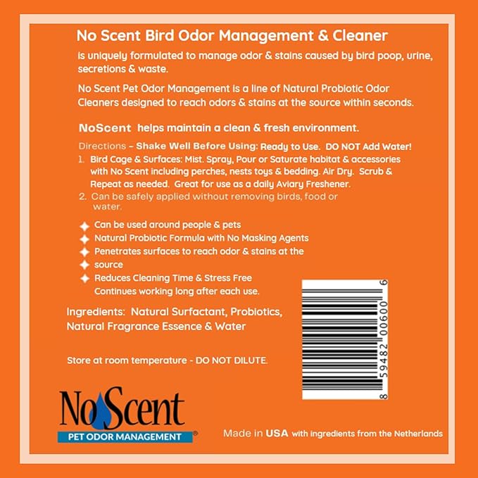 No Scent Bird Cage Cleaner Spray & Pet Odor Management, Natural Aviary Freshener (2 Fl Oz / 59 mL) Pack of 2