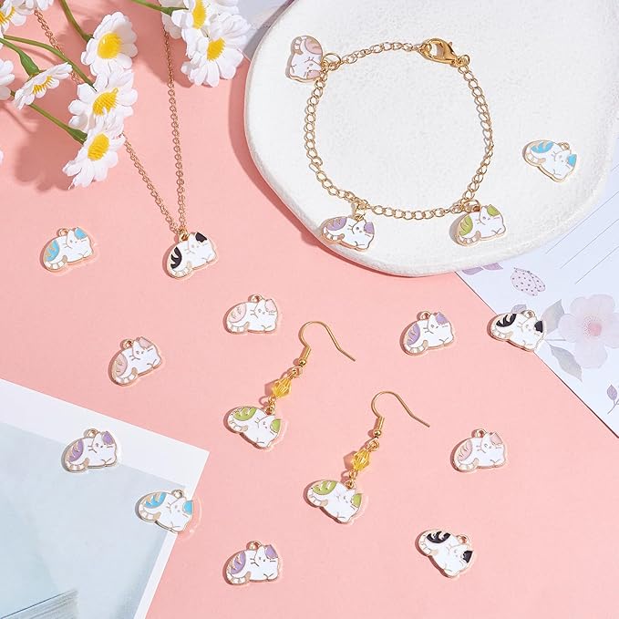 25 Pieces Cat Enamel Charm Pendant Kitten Charm Cute Cat Animal Pendant Mixed Color for Jewelry Necklace Earring Nracelet Making Crafts