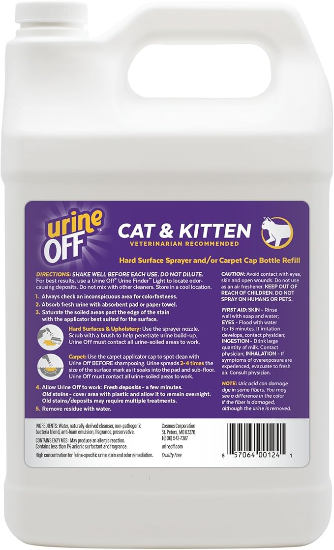 Urine Off Kitten & Cat Pet Stain Remover | Fresh Scent Carpet Cleaner | Bio Enzymatic Stain & Urine Odor Eliminator | Pet Safe Cleaner | 1 gal.